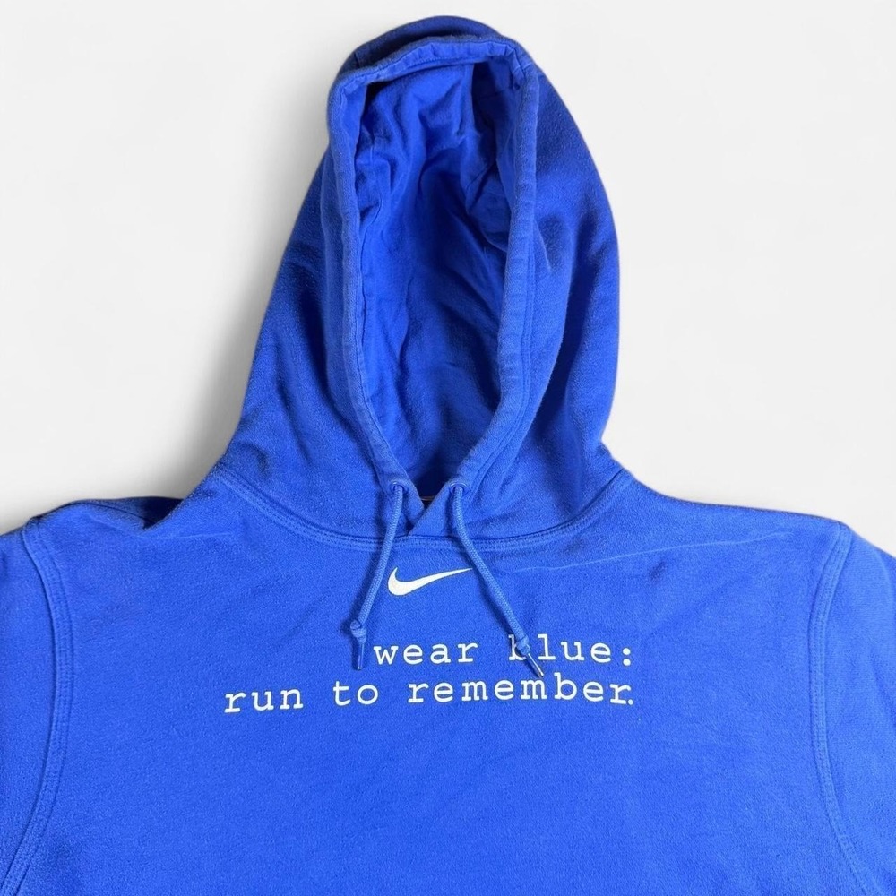 Retro Nike Blue Center Swoosh "Run to remember" Hoodie Size Large - Picture 2 of 7